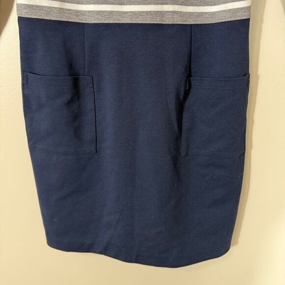 Gap Women’s Navy Gray White Stripe Color Block Pockets Ponte Knit Dress Medium - Picture 5 of 7
